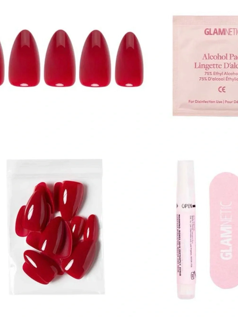 Glamnetic Classic Red Short Almond Glue-On Nails
